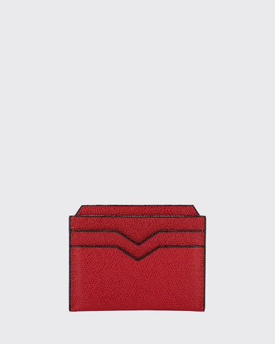 Valextra Saffiano Leather Card Case In Red