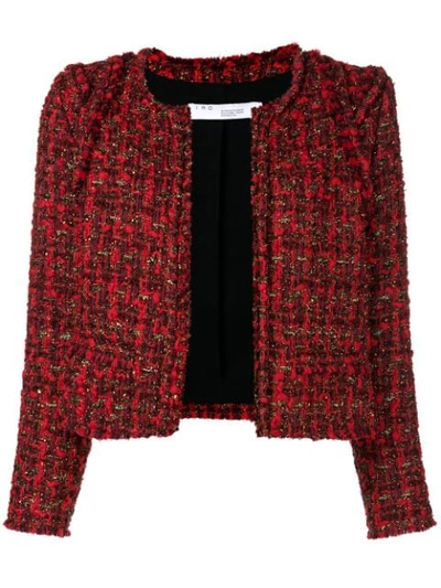 Iro Disco Frayed Metallic Bouclé-tweed Jacket In Red,plaid,metallic