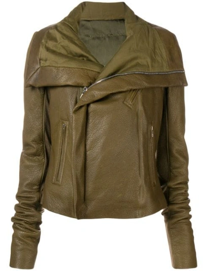 Rick Owens Cropped Coated-leather Biker Jacket In Green