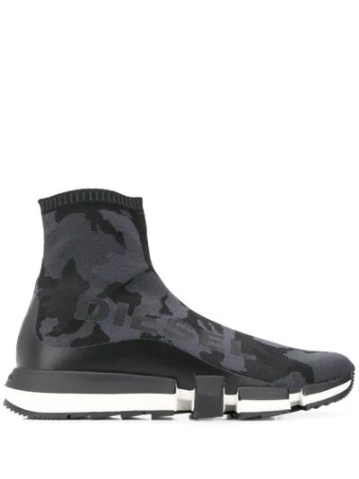 Diesel Men's H-padola Camo Knit High-top Sneakers In Black