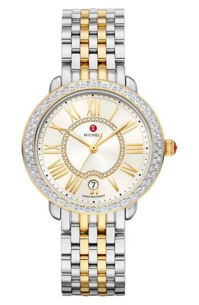 Michele Serein Mid Two-tone Stainless Steel Diamond Watch, 36mm In White/multi