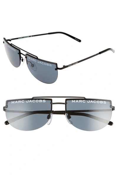 Marc Jacobs Women's Flat Top Brow Bar Rimless Aviator Sunglasses, 56mm In Matte Black/ Grey Blue