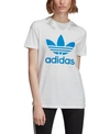 Adidas Originals Women's Treifoil T-shirt In White/bluebird