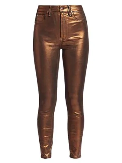 7 For All Mankind Women's Metallic High-rise Ankle Skinny Jeans In Penny Metallic Foil
