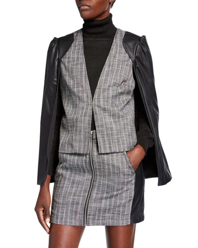 Bcbgeneration Faux Leather & Tweed Cape Blazer In Black