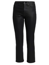 7 For All Mankind Alexa Coated High-rise Kick-flare Jeans In Coated Black