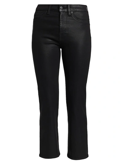 7 For All Mankind Alexa Coated High-rise Kick-flare Jeans In Coated Black