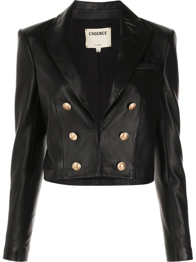 L Agence Inez Cropped Leather Blazer In Black