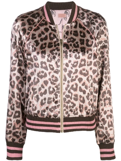 Mother Letterman Leopard-print Satin Bomber Jacket In Pink