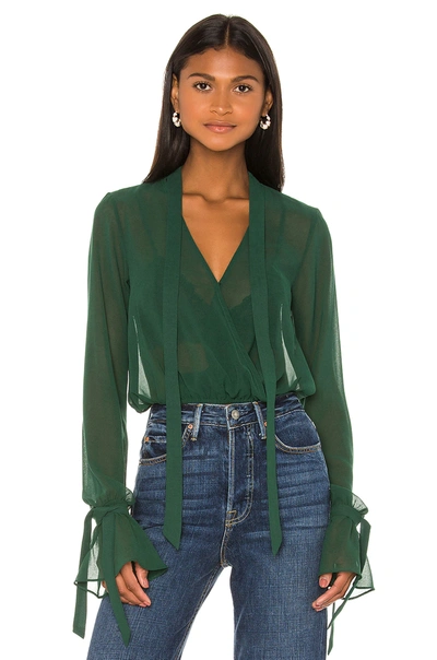 House Of Harlow 1960 X Revolve Joli Tie Cuff Blouse In Forest Green