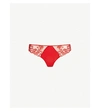 Simone Perele Saga Mesh And Stretch-lace Thong In Ruby