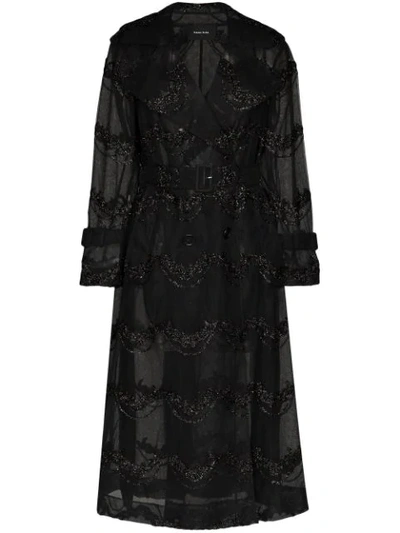 Simone Rocha Bead-embellished Double-breasted Tulle Trench Coat In Black
