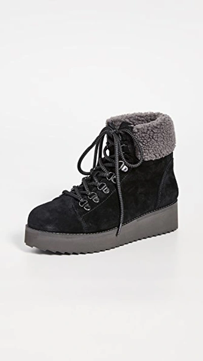 Sam Edelman Franc Hiking Boot With Faux Shearling Trim In Black Suede