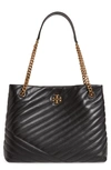 Tory Burch Kira Chevron Quilted Leather Tote In Black