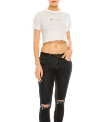 Kendall + Kylie Crew Neck Tied Up Crop Top Tee In White