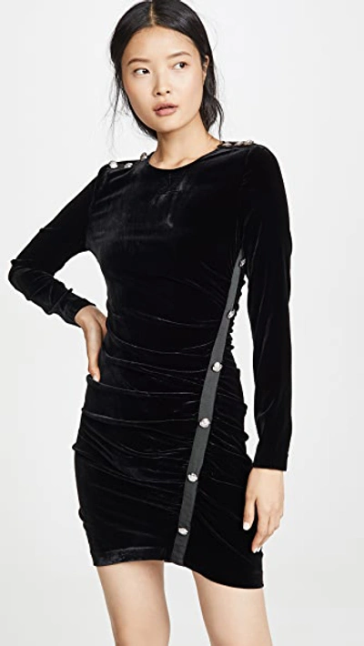Veronica Beard Ira Button-embellished Ruched Stretch-velvet Mini Dress In Black