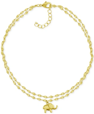 Essentials Two-row Mirror Chain Elephant Anklet In Gold-plate