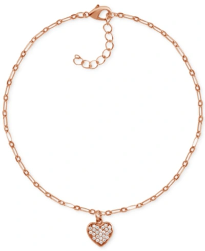 Essentials Crystal Heart Anklet In Rose Gold-plate