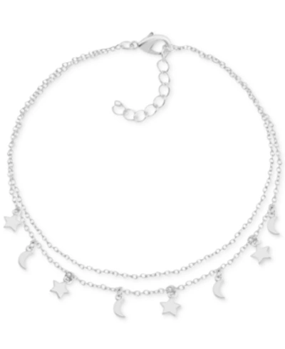 Essentials Moon & Star Charm Two-row Anklet In Silver-plate