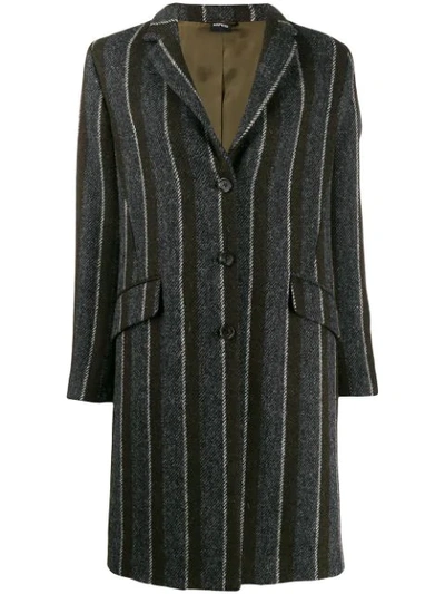 Aspesi Striped Single Breasted Coat In Grey
