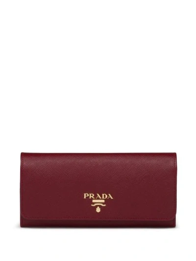 Prada Saffiano Long Wallet In Red