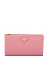 Prada Saffiano Logo Plaque Wallet In Pink