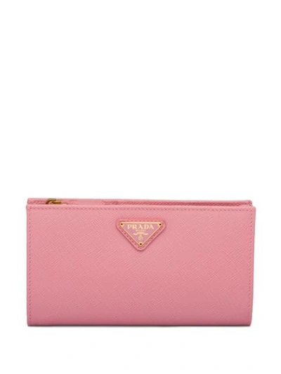 Prada Saffiano Logo Plaque Wallet In Pink