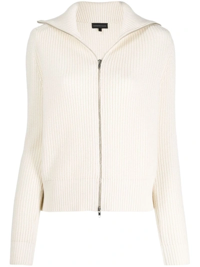 Cashmere In Love Ribbed Roll-neck Isla Cardigan In White