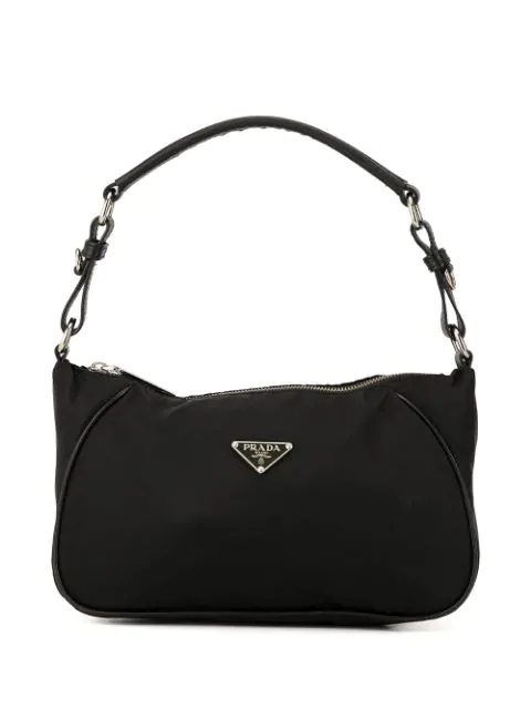 Prada Triangular Logo Plaque Shoulder Bag In Black | ModeSens