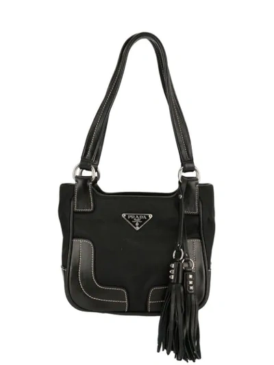 Pre-owned Prada Double Tassels Triangular Logo Tote In Black