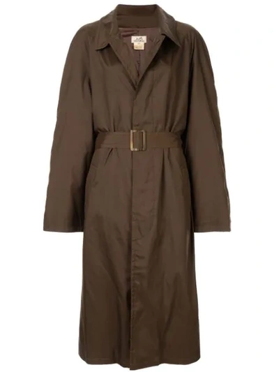 Pre-owned Hermes  Belted Trench Coat In Brown