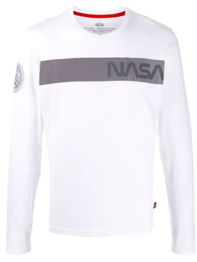 Alpha Industries Long Sleeved Cotton T-shirt In White