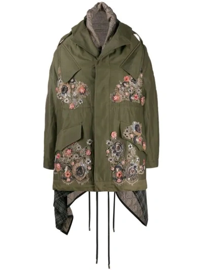 Antonio Marras Floral Appliqué Parka In Green