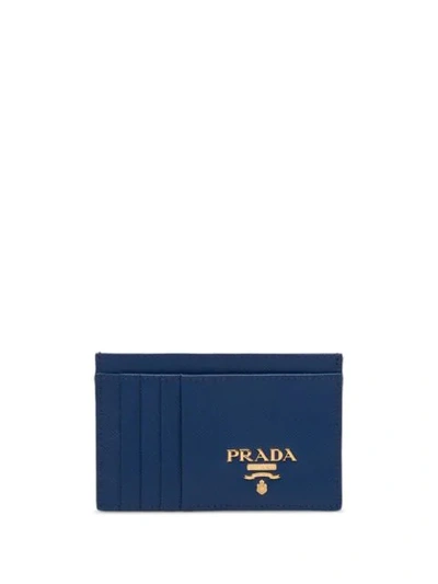 Prada Logo-plaque Square Cardholder In Blue