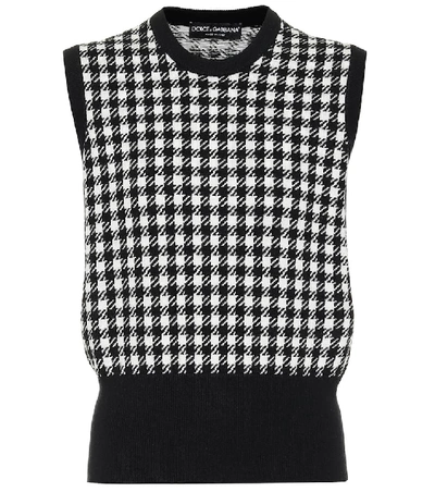 Dolce & Gabbana Cashmere Houndstooth Top In Black