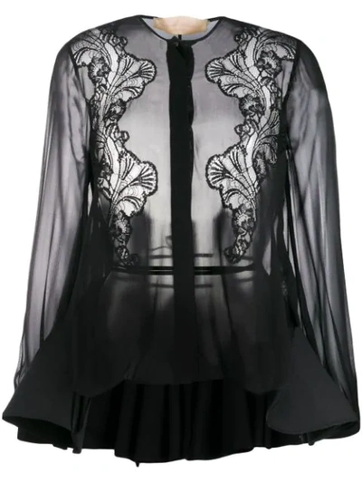 Antonio Berardi Lace-panelled Chiffon Shirt In Black