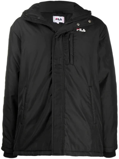 Fila Logo Stripe Hooded Coat In Black