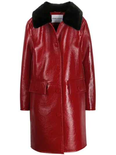 Stand Studio Boxy Fit Fur-trimmed Coat In Red