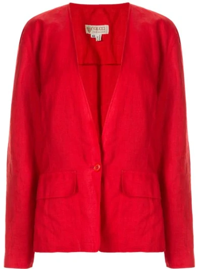 Pre-owned Gucci Gathered Back Deep V-neck Jacket In Red