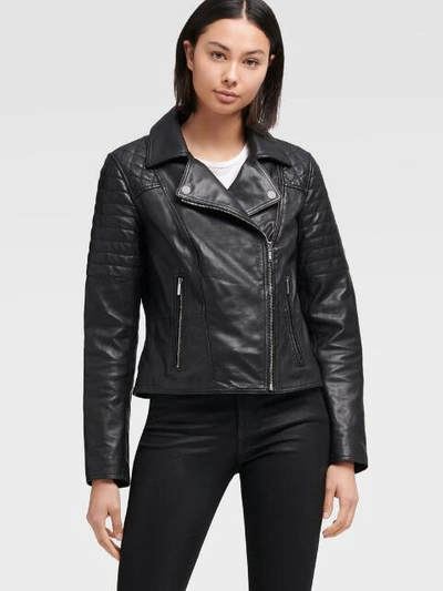 Donna Karan Dkny Women's Leather Motorcycle Jacket - In Black