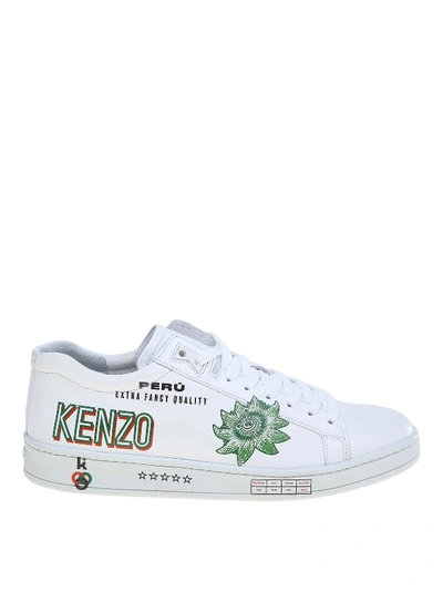 Kenzo Tennix Low Top Sneakers In White Color Leather