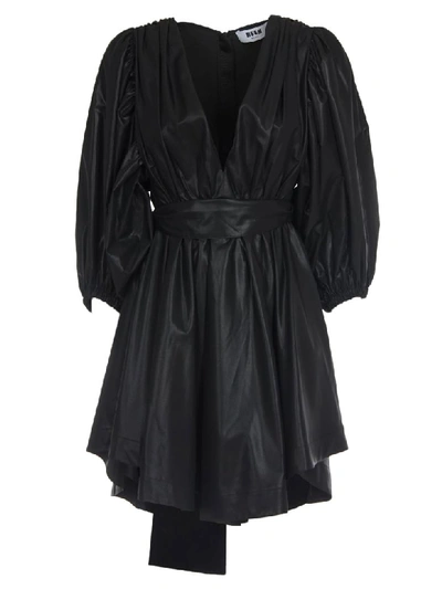 Msgm Black Latherette Short Dress