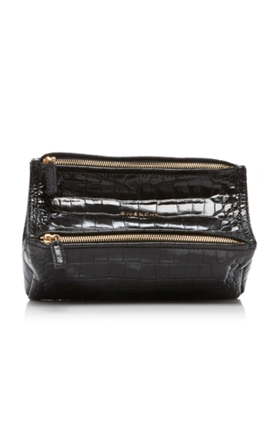 Givenchy Pandora Mini Croc-effect Leather Shoulder Bag In Black