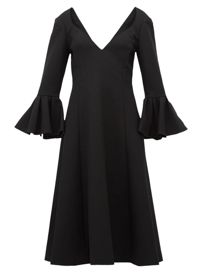 Marc Jacobs Bell-cuff Wool-crepe Midi Dress In Black