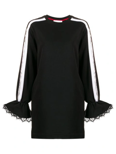 No Ka'oi Gallant Lace Bell-sleeve Side-striped Dress In Black,white