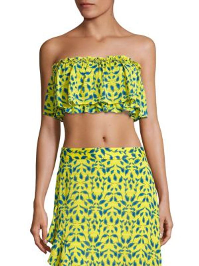 Tanya Taylor Gina Silk Strapless Bandeau Crop Top In Yellow Multi