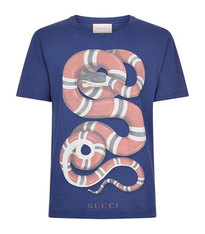 Gucci Washed T-shirt W/snake Print, Blue In Bue | ModeSens