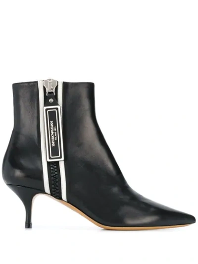 Emporio Armani Black Nappa Leather White Logo Ankle Boot