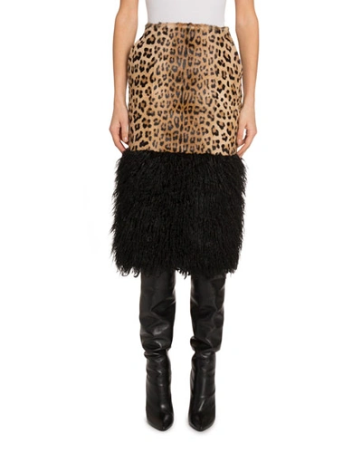 Saint Laurent Leopard Midi Skirt In Black Pattern