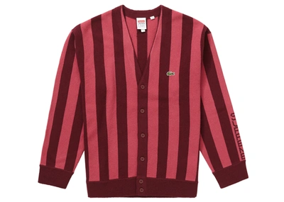 Pre-owned Supreme  Lacoste Stripe Cardigan Burgundy